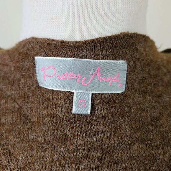 Pretty Angel Knit Cardigan Duster Brown Crochet S Small Vintage Y2K Whimsygoth - Picture 9 of 11